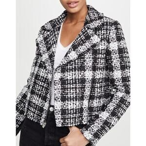 Theory 12 Slim Moto Jacket Blazer Rubber Tweed Black White